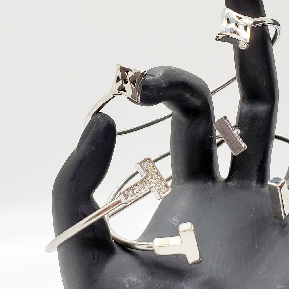 Lot of 3 silvertone bracelets clear white rhinestones black tie prom bride - Picture 3 of 4